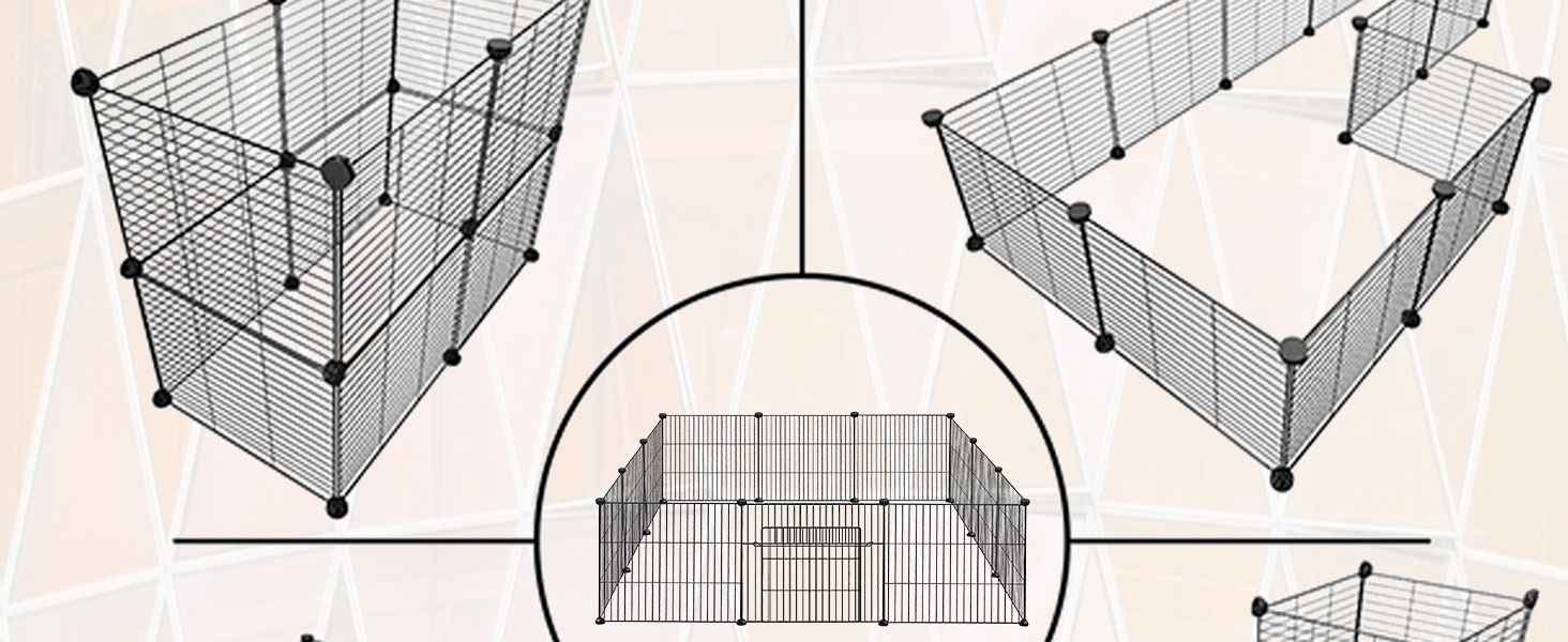 Клітка-вольєр для дрібних тварин FIVMEN 145x75x48 см, 12 панелей з дверцятами, білий/чорний