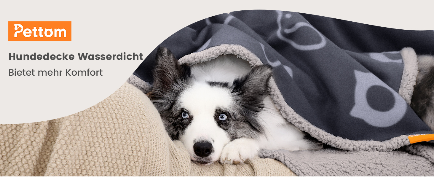 PETTOM Водонепроникний килимок для собак, 127 x 100 см, Sherpa Fleece, для середніх та великих собак, котів, м'який, з подвійним шаром, сірий