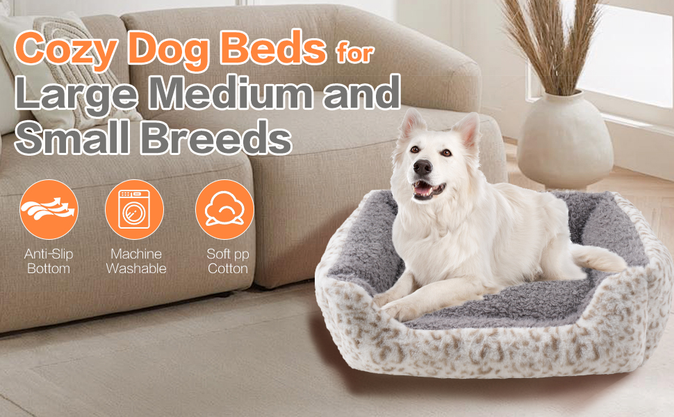 М'яке ліжко для собак Roypet з матрацом, антистресове, для цуценят, собак та котів, прямокутне, сіре, розмір S, з принтом леопарда, миється