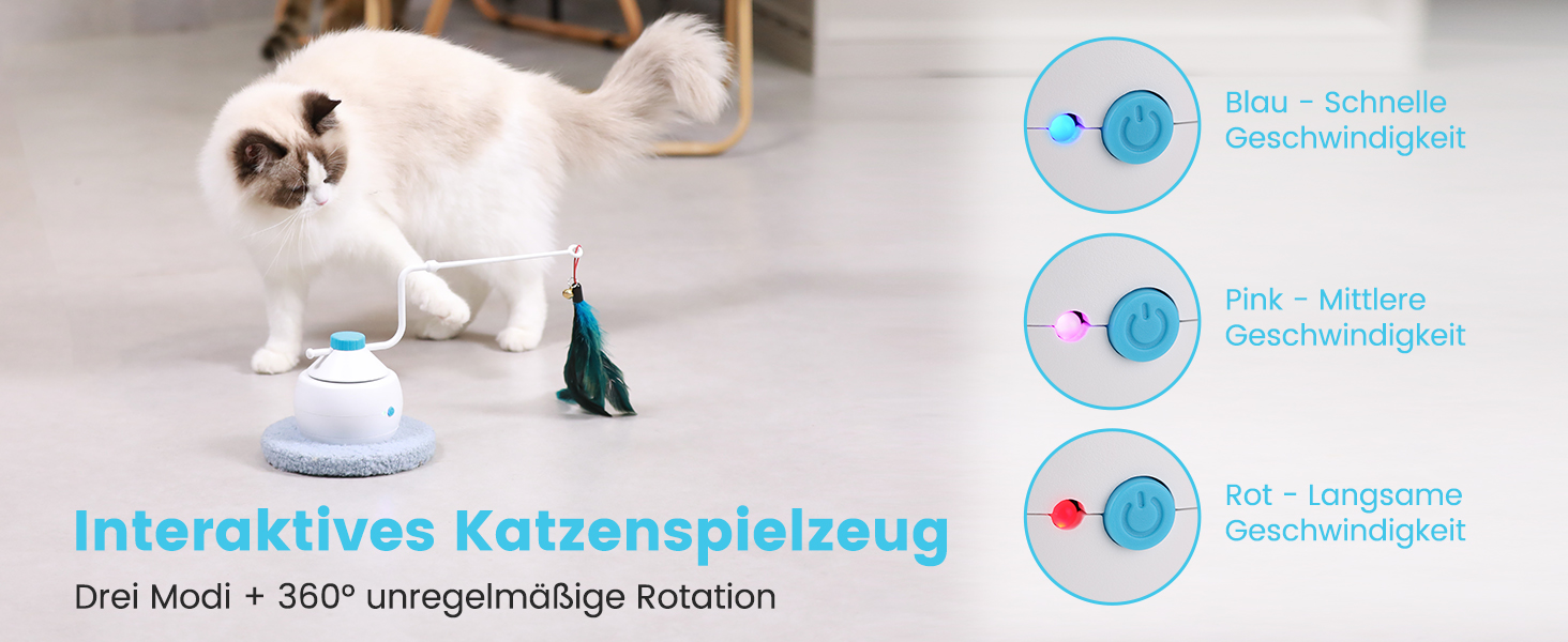 Інтерактивна іграшка для котів HAPPY HACHI 3 в 1: автоматична іграшка з пір'ям, USB-зарядка, комплект аксесуарів, блакитний колір