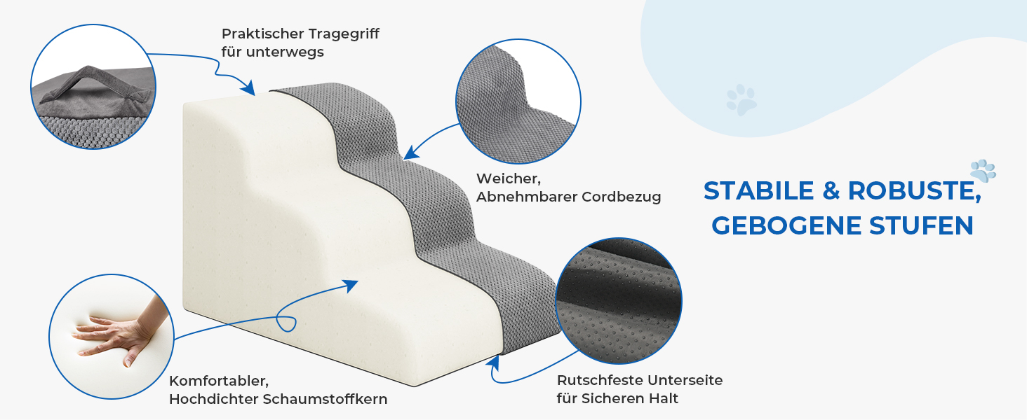 Сходинки для собак та котів, 3 сходинки, 40 см, сірі. Зручні для літніх тварин, миються, не слизькі. Для дому, до ліжка, дивану.