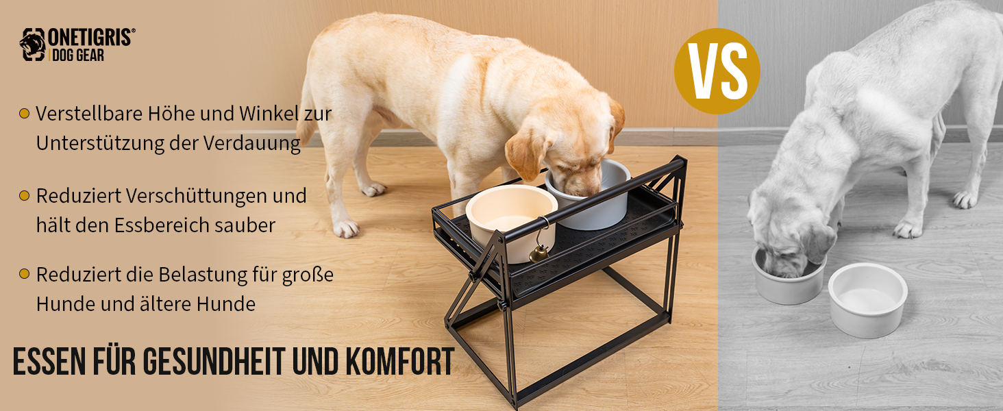Підставка для мисок для собак OneTigris, регульована висота 28 см, анти-розливання, з дзвіночком, для середніх та великих собак
