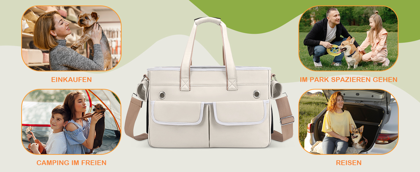 Транспортна переноска для котів та собак ALLSOPETS, складана, портативна, з м'якими кишенями, для подорожей, кемпінгу, хати, Бежева