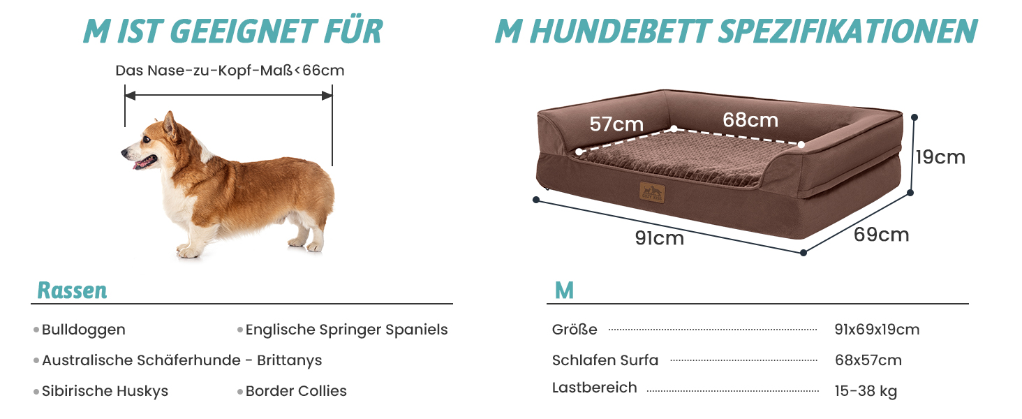 Ортопедичне ліжко для собак маленьких порід, водонепроникне диван-ліжко з бортиками, з підтримуючою піною, знімний та пральний чохол, водонепроникне дно, антиковзаюче (M 91*69*19 см, Колір: Коричневий)