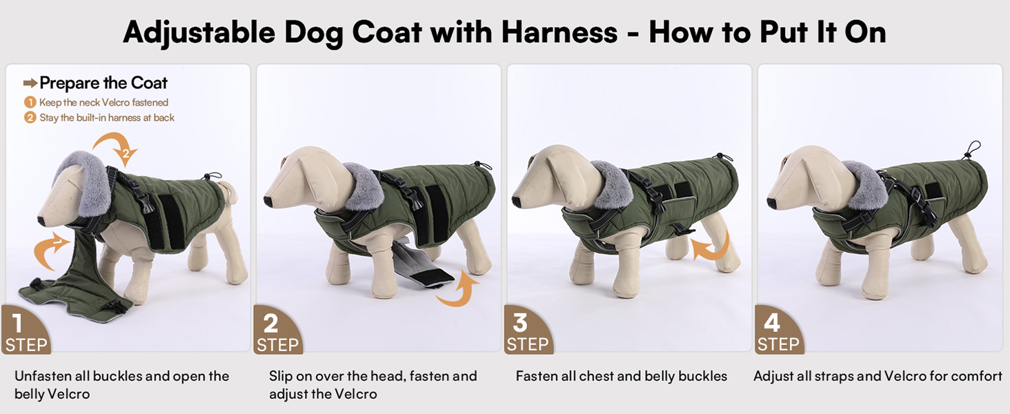 Зимовий теплий накид для собак ASENKU (S, M, L, XL) – водонепроникний, вітронепроникний, з відбиваючими елементами, з нагрудником, для маленьких, середніх та великих собак, зелений