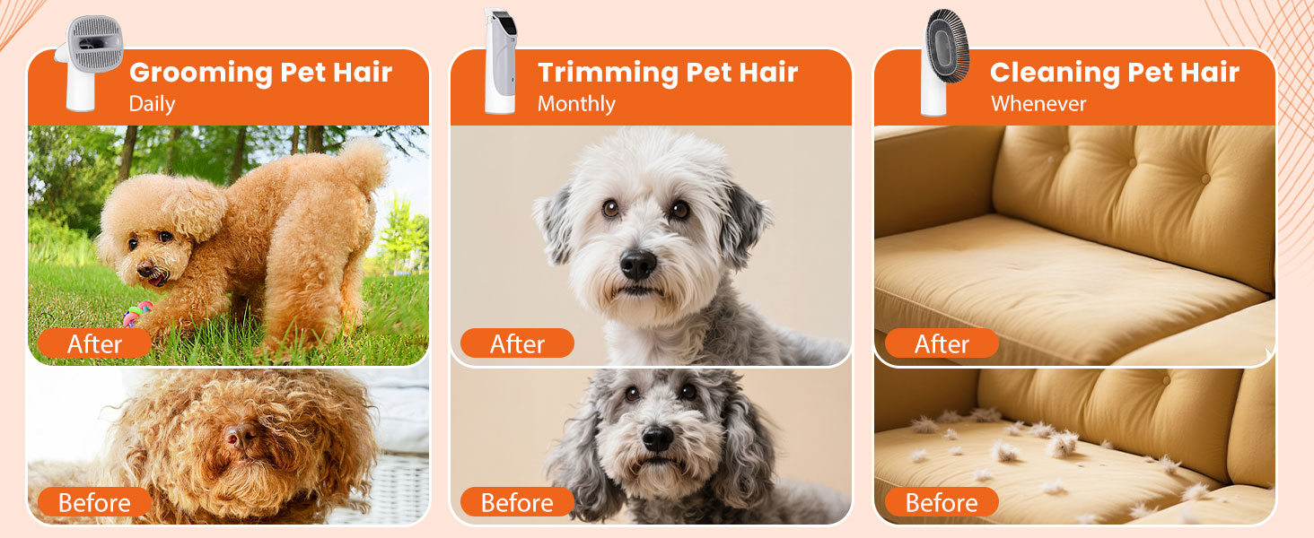 Машинка для стрижки собак Nobleza з пилососом, потужність 12000 Па, видаляє 99.99% шерсті, тиха, для собак та котів, 7 насадок, об'єм контейнера 2.5 л