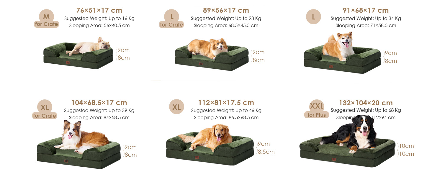 Ортопедичне ліжко для собак EHEYCIGA, 76x51 см, Memory Foam, середні породи, вологостійке, з високим бортиком, темно-зелене