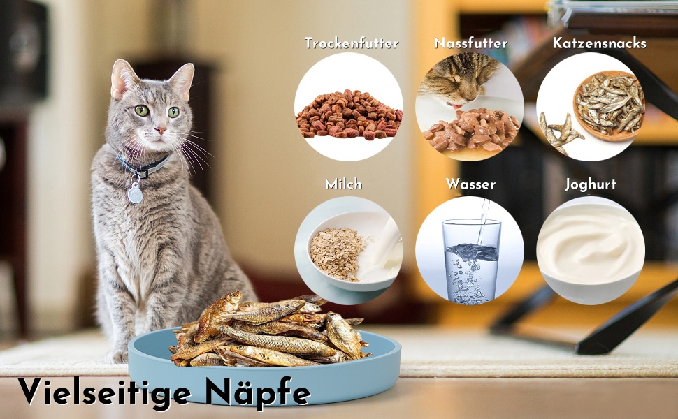 Підвищена годівниця для котів JAZUIHA з 2 широкими мисками, станція для годування з дерев'яною підставкою та силіконовою мискою, діаметр 18 см