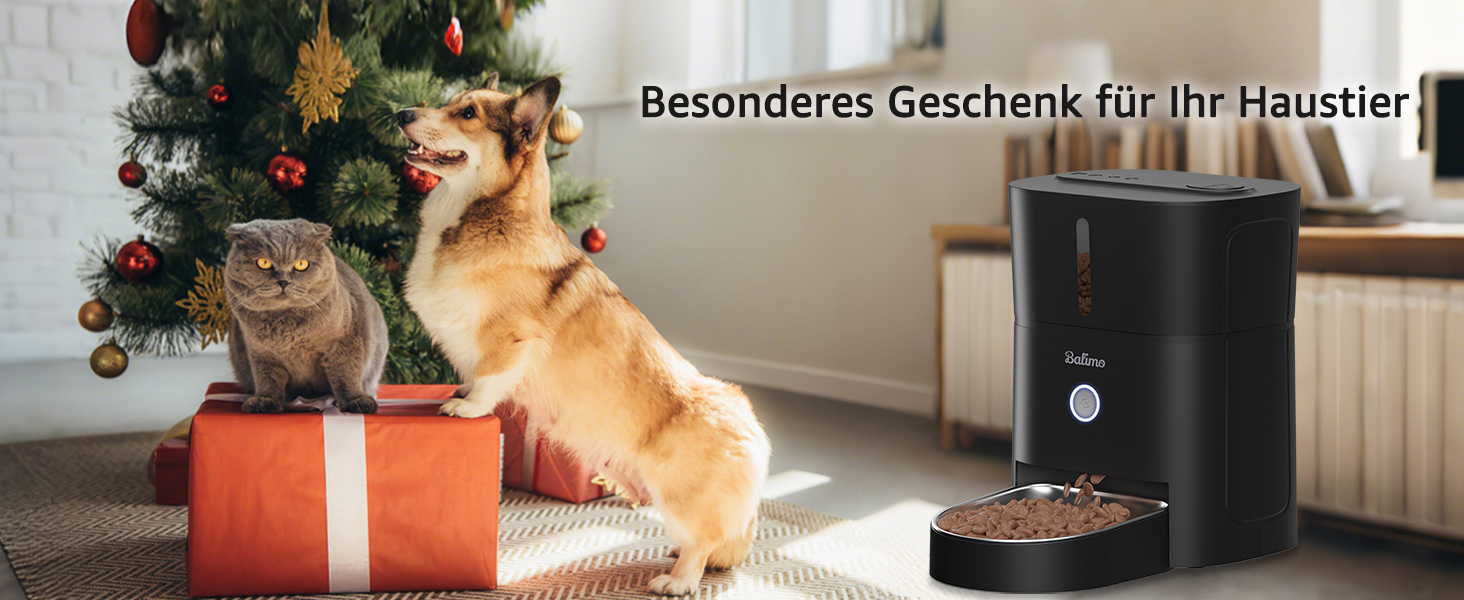Автомат годування котів Balimo 3L з Wi-Fi, інтелектуальний диспенсер для котів/собак, з підсвічуванням та мискою з нержавіючої сталі 304, керування через додаток, 1-10 прийомів їжі на день, білий/чорний