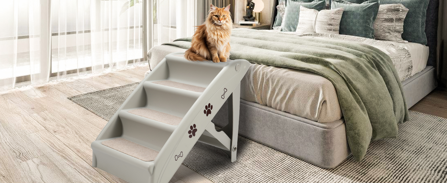 Сходинка для собак Vigevee: складана, 4 ступені, 48.5 см, до 75 кг, з антиковзним покриттям для собак та котів