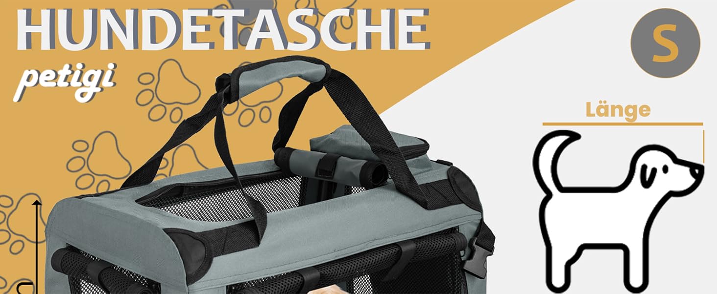 Складана переноска для собак та котів Petigi (Сірий, S, 50 x 35 x 36 см) - переноска для авто, сумка-ліжко