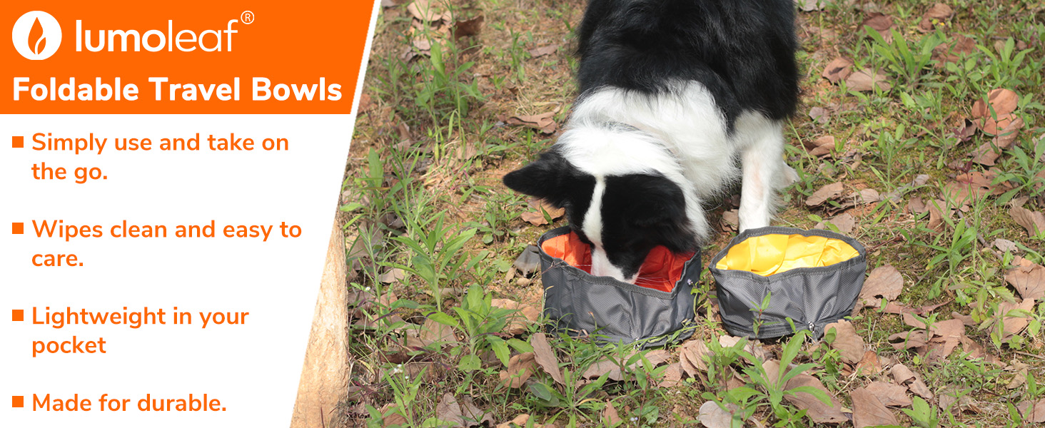Набір мисок для собак LumoLeaf (2 шт.): 2L та 2.4L, портативні, складні, для подорожей, оранжевий + жовтий