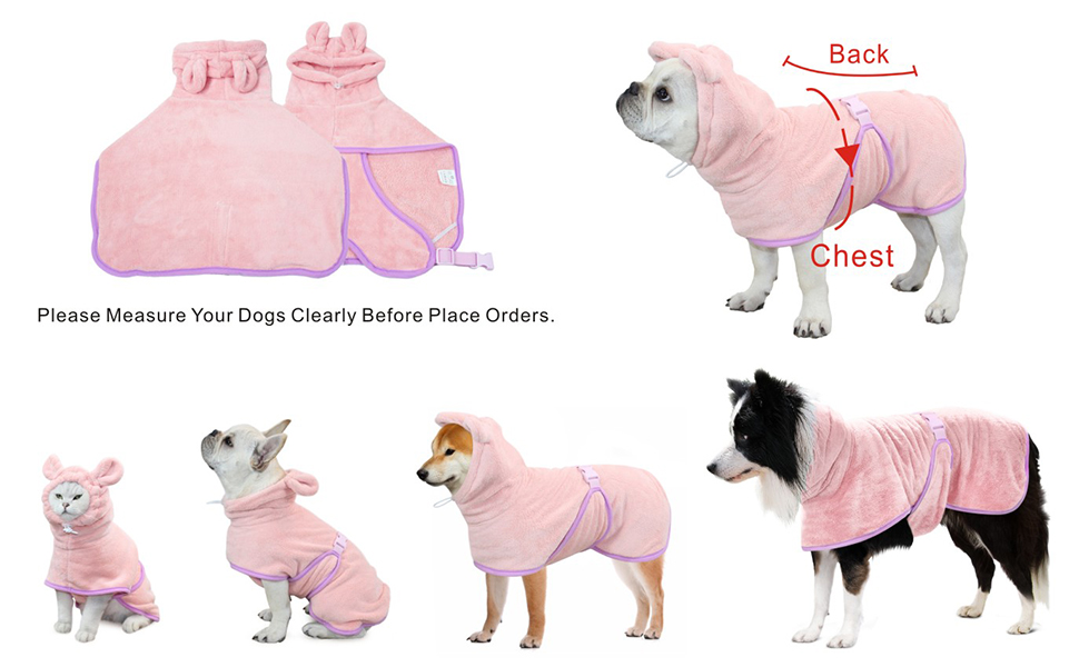 Рушник для собак Mosucoirl: швидковисихаючий, з капюшоном, з мікрофібри, рожевий