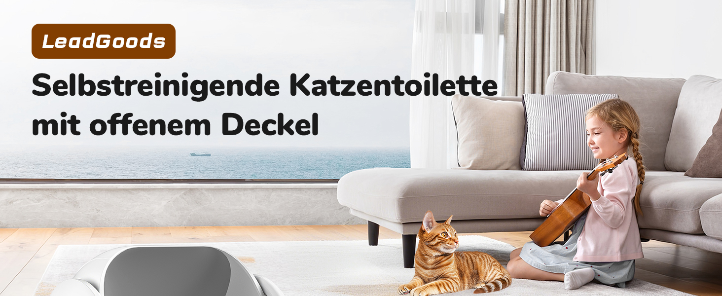 Автоматичний лоток для котів з самоочищенням, з датчиком безпеки, керуванням через додаток та видаленням запаху, великий об'єм, для кількох котів XXL