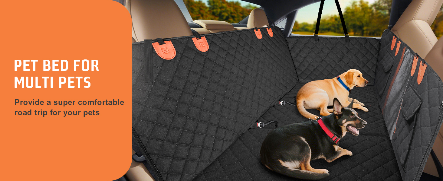 Накладна на сидіння автомобіля для собак Gimars, 157x137 см, велика, зносостійка, водовідштовхувальна, універсальна, з передньою кришкою та оглядовим вікном (чорний&оранжевий)