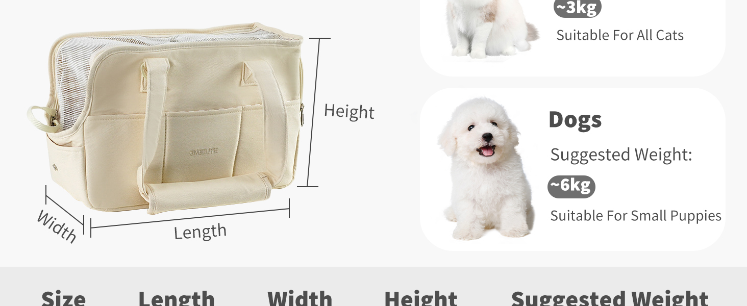 PETCUTE Сумка-переноска для собак та котів, середнього розміру, з кишенями, знімний килимок, для подорожей та авіаперельотів, бежева