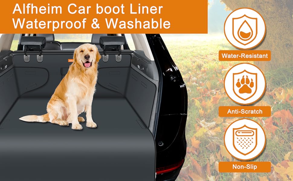Захист для багажника автомобіля Alfheim для собак - водовідштовхуючий та легкий у догляді - універсальний. Килимок для багажника з захистом краю навантажувальної рамки (сірий)