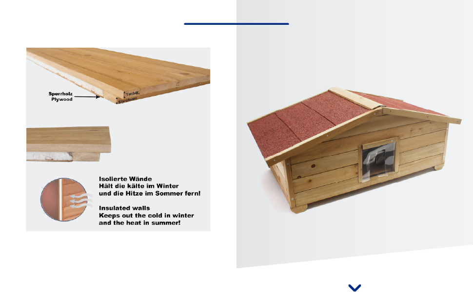 Дім для котів Wiltec великий 99 x 52 x 42 см з дерева, котяча хатинка для саду або тераси, ізольована та стійка до погодних умов, котяча печера