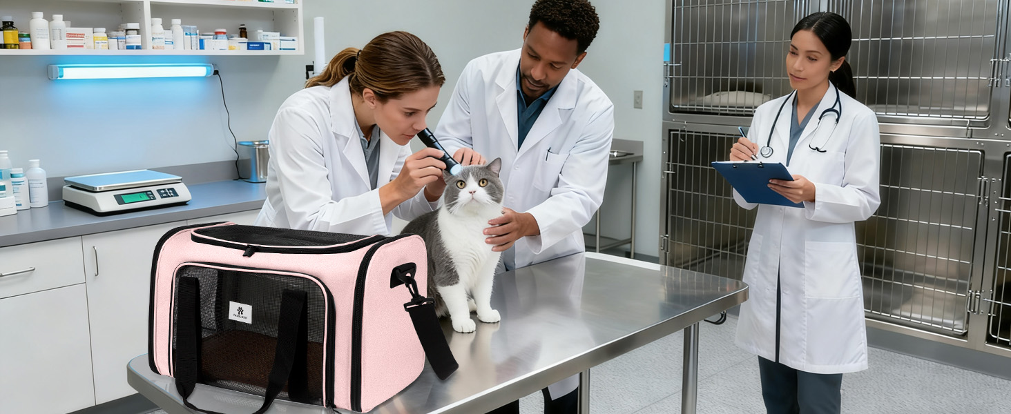 Транспортна сумка для котів та маленьких собак – складана, добре вентильована переноска. Сумка для котів з водонепроникним вкладишем для безпечного транспортування до ветеринара, у подорожах та в авто (Рожева)