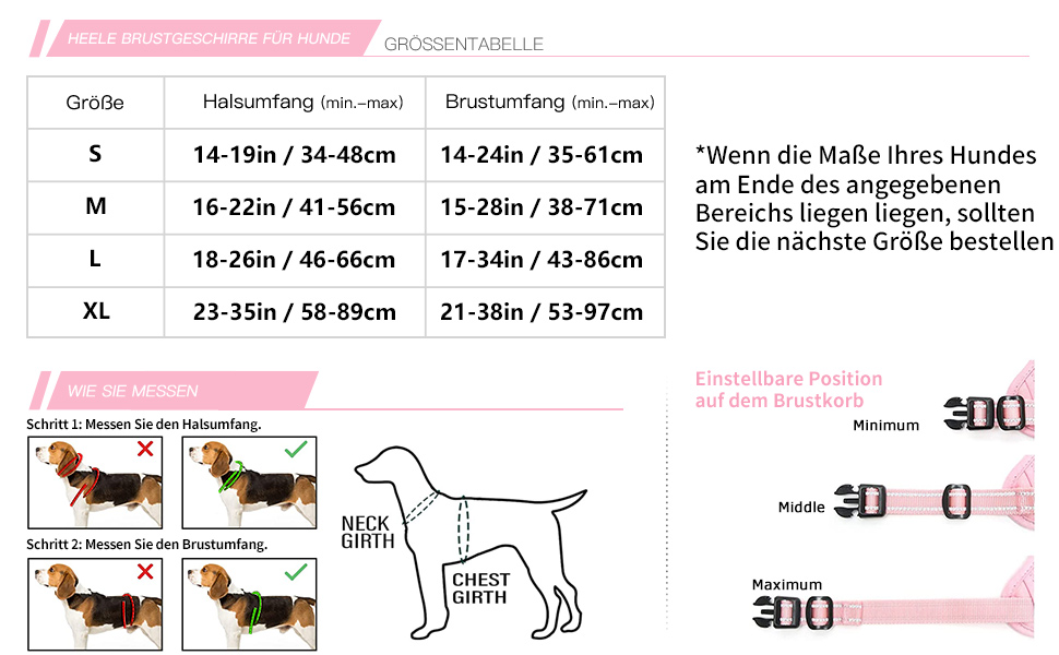 Шлейка для собак HEELE без натягу, для маленьких собак, регульована світловідбиваюча шлейка, дихаюча шлейка з м'якою ручкою, No-Pull Dog Harness, світло-рожева, S, обхват грудей: 35-61 см