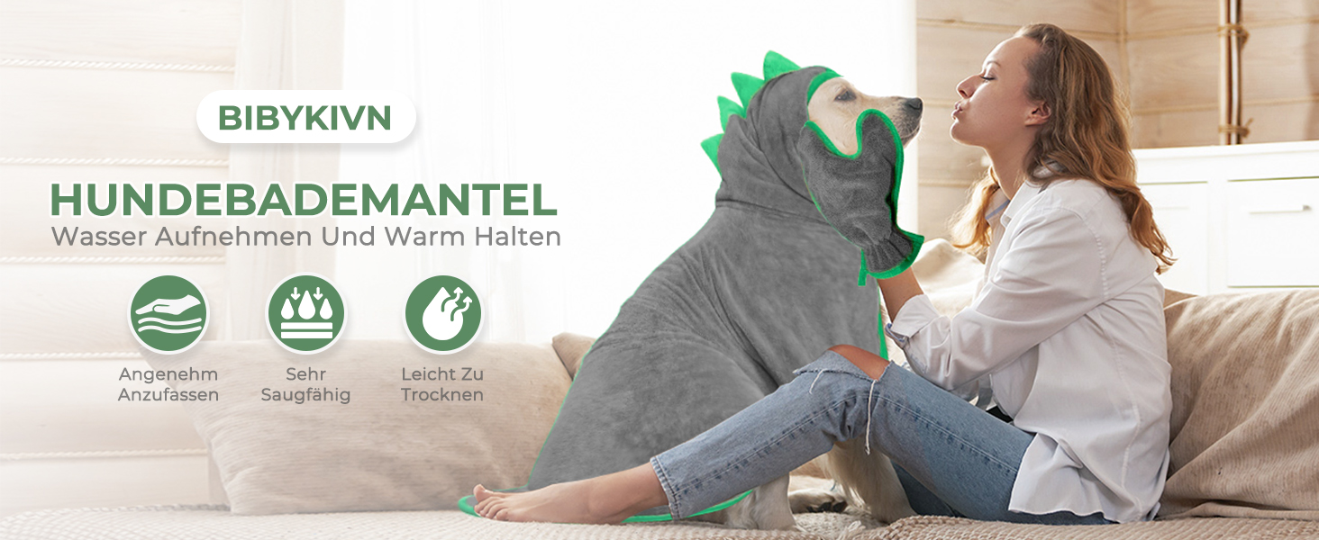 Рушник для собак з мікрофібри, халат для собак, швидковисихаючий, з регульованим коміром на липучці, для великих, середніх та маленьких собак/котів (Сірий зелений, M)