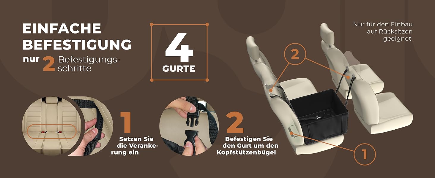 Автокрісло для собак WUGLO Extra Stable - чорне, для малих та середніх порід, водонепроникне, з 4 ременями кріплення