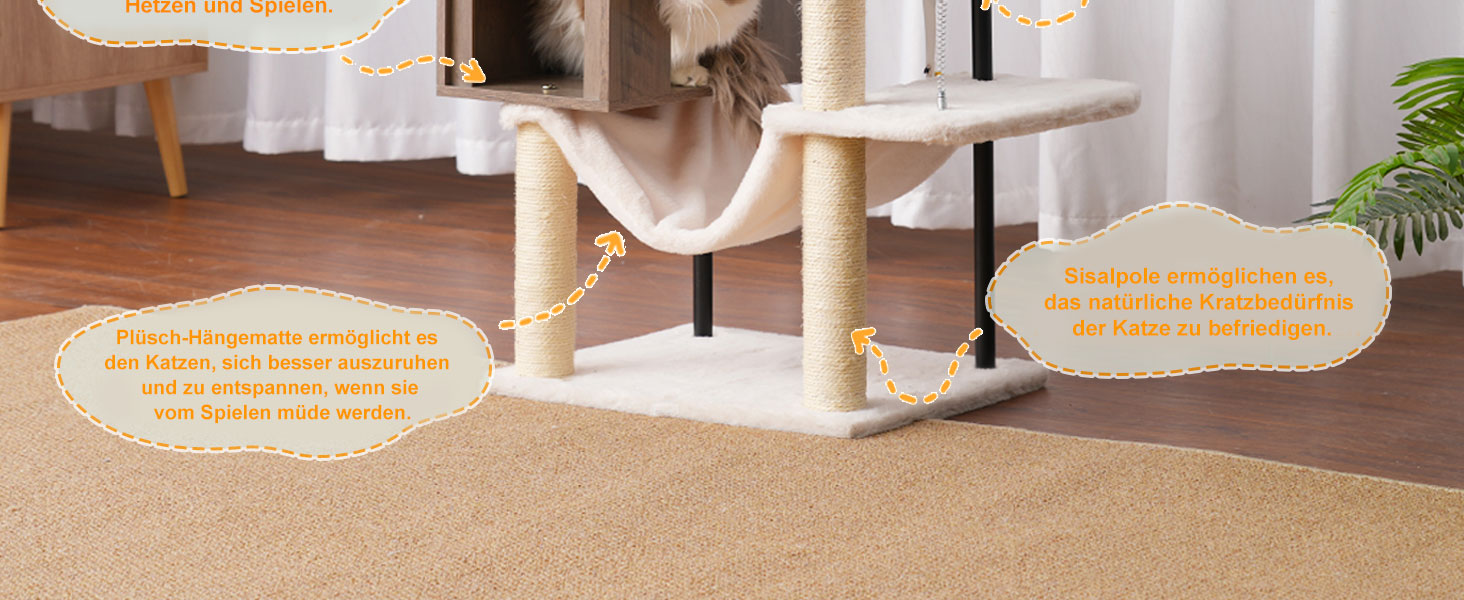 Котячий будиночок з дряпалкою Heybly HCT017WB (Rustic Gray) - велика платформа 54x40 см, висота 57.5 см