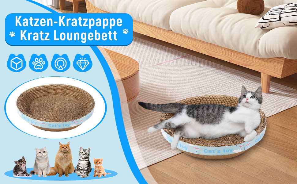 Кігтеточка-ліжко для котів з картону, 53 x 8.5 см