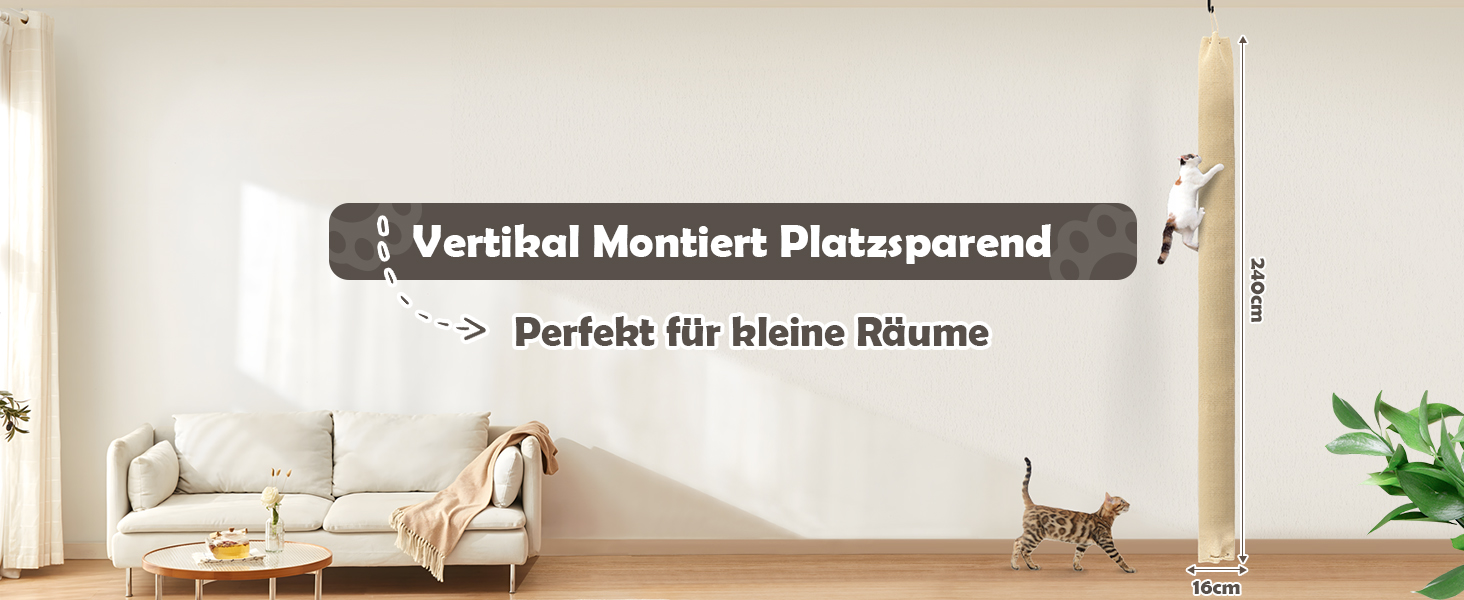 Кліматизатор для котів BSWAY 16x16x240 см, котяче канатне дерево, мішок з сизалю, котячий кліматизатор з гачками та наповнювачем
