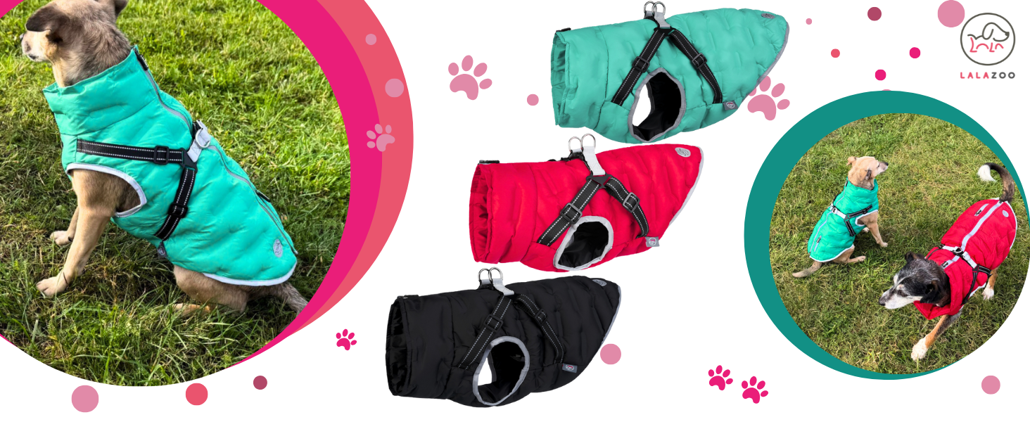 Водонепроникна тепла куртка для собак 2-в-1 з інтегрованою шлейкою - Зимова куртка для собак з відбиваючими елементами, вітронепроникна та легка, ідеальна для осені та зими, червона, розмір L