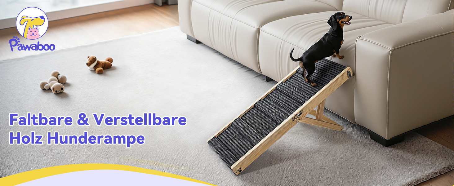 Рампа для собак Pawaboo, дерев'яна, 4 положення висоти, 13,6'-21', для маленьких собак та котів, з антиковзним покриттям, для ліжка/дивану, горіх, 80x30 см