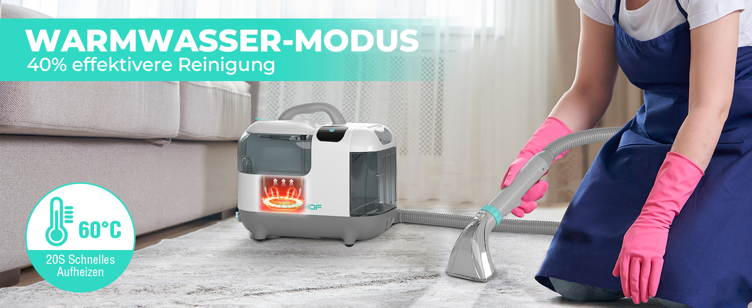 миюча пилосос з паровою функцією HAUSHOF StainZapper Vapo, для килимів, диванів, авто, з підігрівом води та високою температурою пари, з миючим засобом
