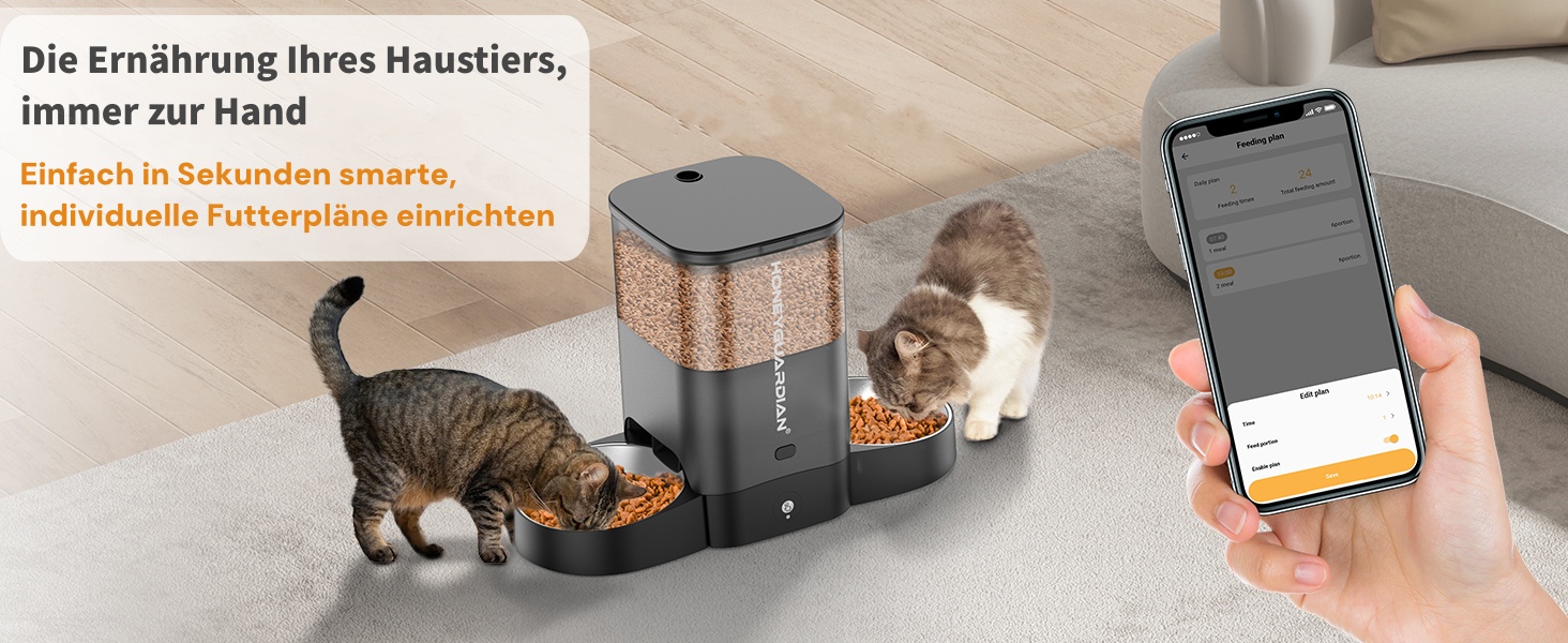 Автоматичний кормушка для котів та собак з Wi-Fi, 5L, 1-6 прийомів їжі, сенсор низького рівня корму, чорний