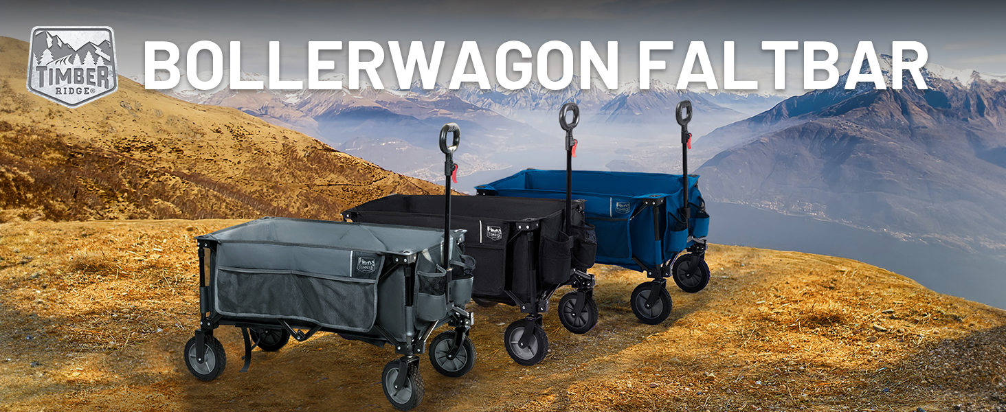 TIMBER RIDGE XXL: Садовий візок-трансформер з кишенями та тримачем для напоїв, для всіх типів місцевості, чорний