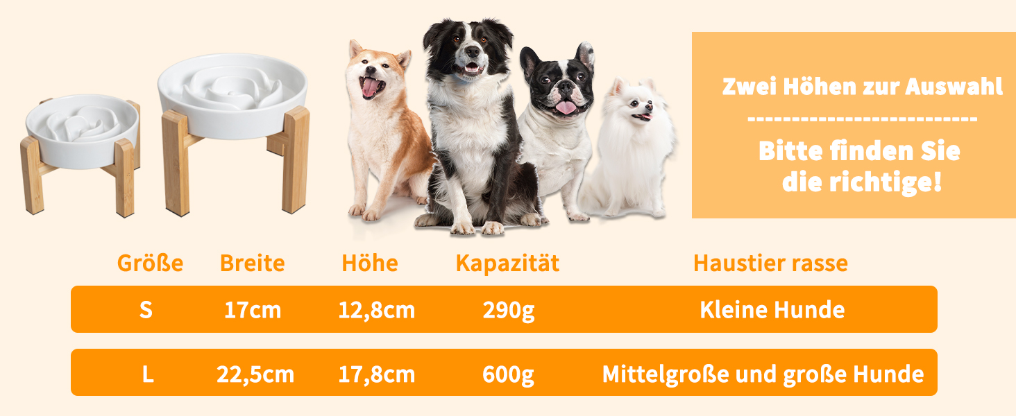 Миска для собак антиблік з кераміки, піднята - миска для собак на бамбуковому антиковзному підставці, миска для повільного годування, для собак маленьких та середніх порід, біла, діаметр 17 см, 1.25 CUP