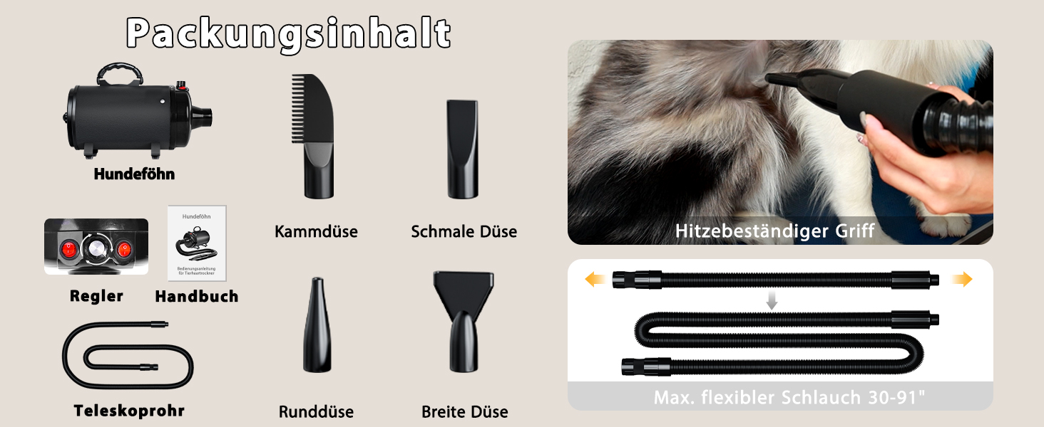 Фен для собак Blower 3000W, тихий, з регулюванням швидкості, 4 насадки, синій