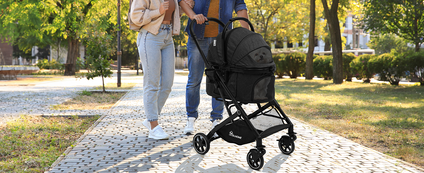 Візок для собак YITAHOME - чорний, для маленьких собак до 15.9 кг, 3-в-1, складаний, візок для котів та дітей