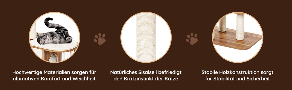 Котячий будиночок GYMAX: стабільний котячий будиночок, котячі меблі, котячий когтетоп, крізь-дерево для котів, висота 117 см (колір: коричневий)