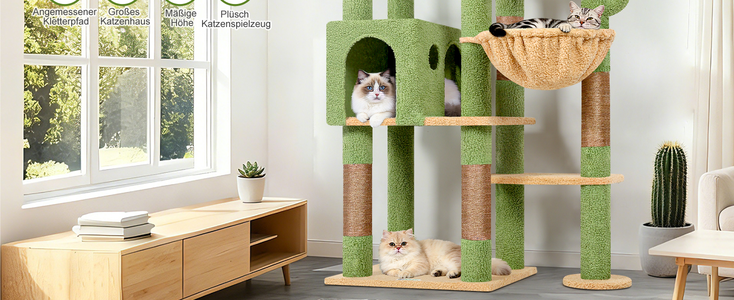 Драбина-будинок для котів Globlazer XL, 167 см, зелена, з платформами, корзиною та іграшками. Стабільна для 2-4 котів.