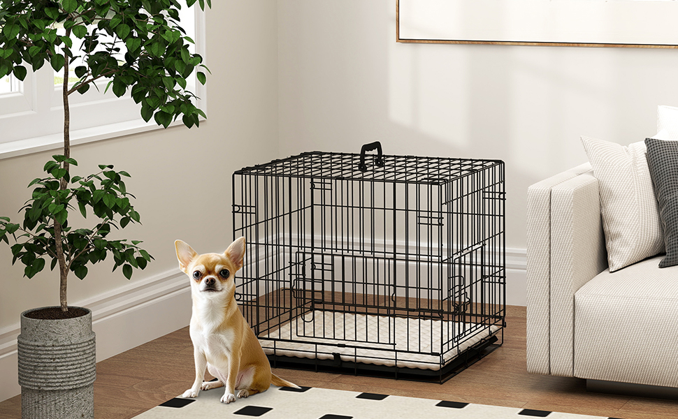 Клітка для собак PawHut, складана, металева, з піддоном та подушкою, 60x40x50 см, чорна