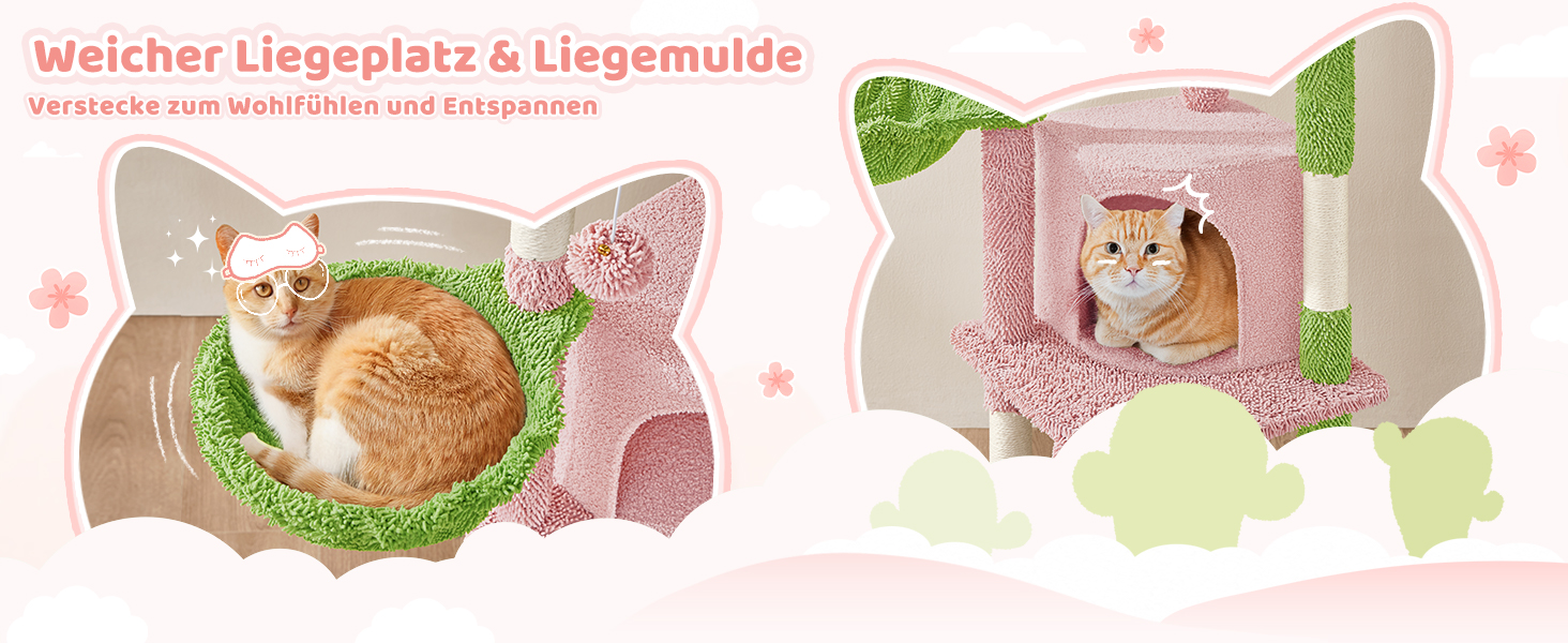 Когтеточка-будинок для котів Yaheetech Kaktus, 106.5 см, бежево-коричнева, з оглядовою платформою та печереєю