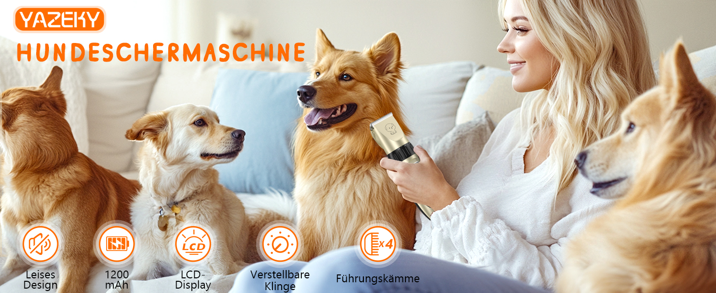 Машинка для стрижки собак та котів YAZ EKY Profi Leise – професійна тиха машинка з 4 насадками, 6500 RPM, для тіла, обличчя, вух та лап, золота