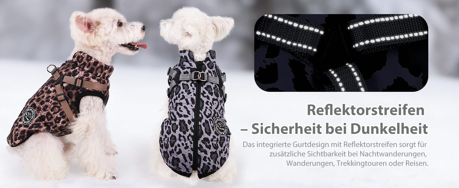 Водонепроникна куртка для собак на зиму з інтегрованим шлейкою та блискавкою. Теплий зимовий костюм для цуценят з леопардовим принтом, червоний (M)