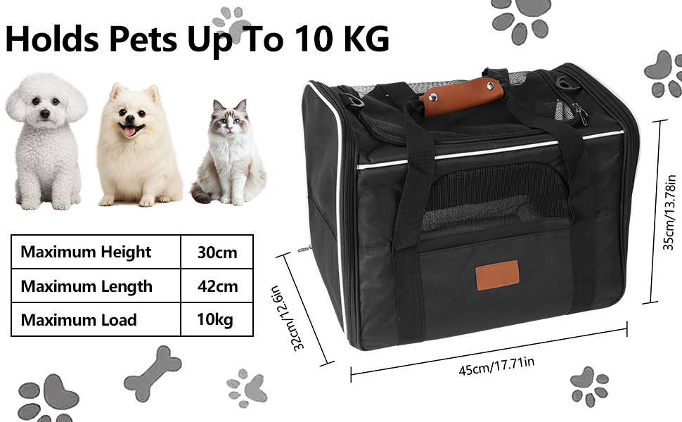 Транспортна сумка для кота, переноска для кота, складана переноска для кота в літаку, переноска для тварин з мискою та флісовим килимком, переноска для котів та маленьких собак до 10 кг (Чорна)