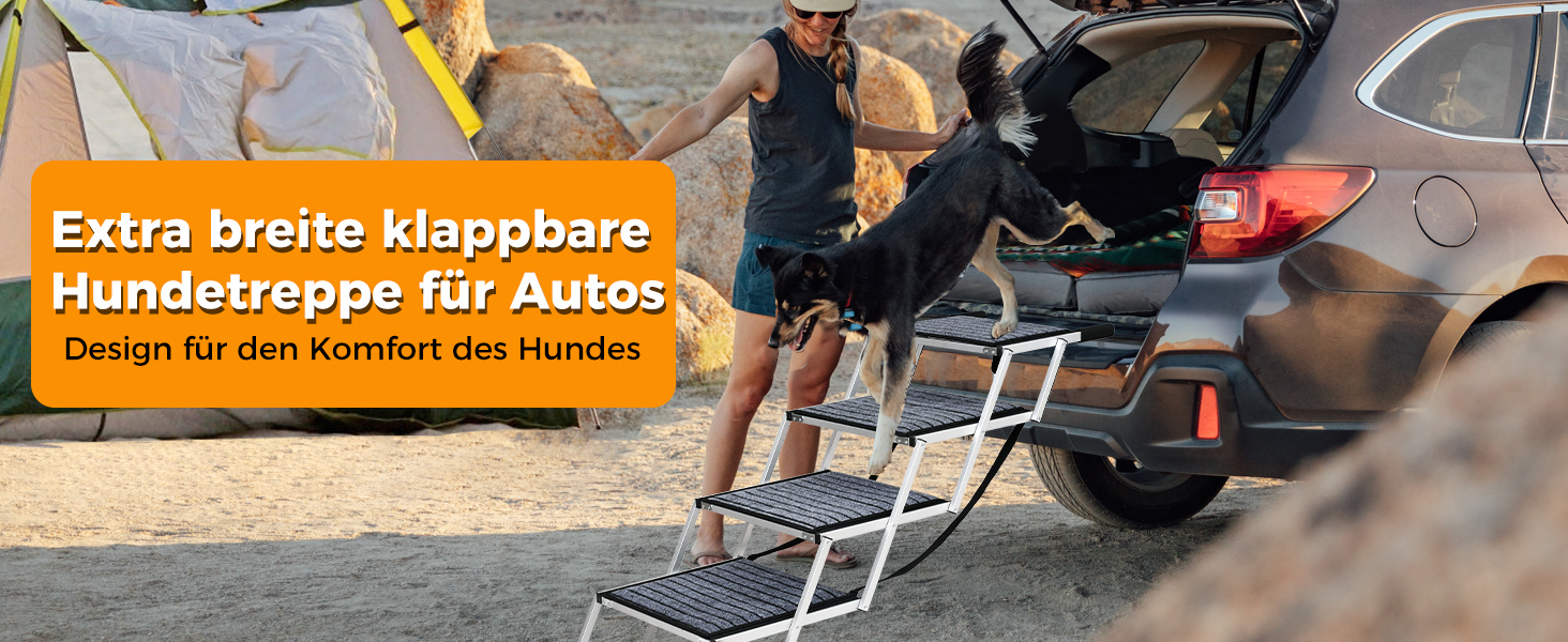 Сходинка для собак у машину: широка, 4 сходинки, з килимом, для великих собак, вантажівок та SUV (підтримка до 100 кг)