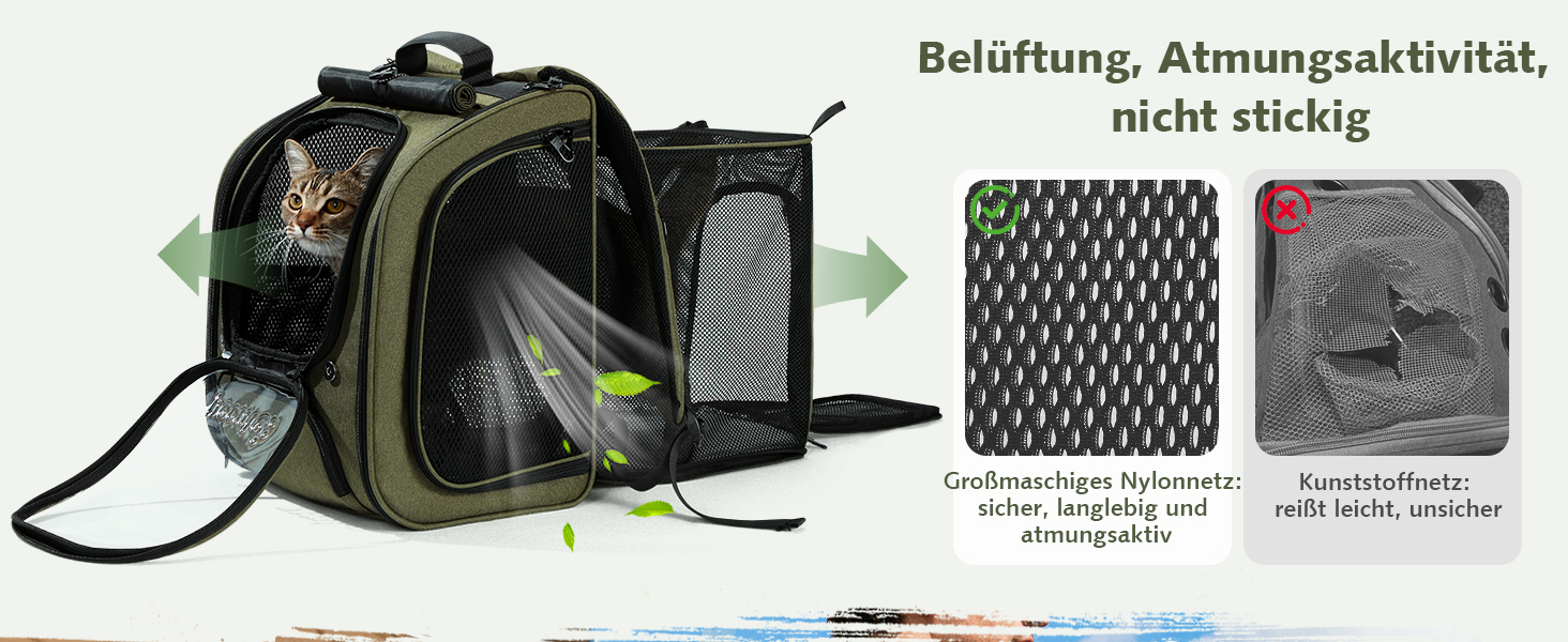 Пекют Рюкзак-переноска для кота з віконцем-бульбашкою, великий (32x26x42 см, хакі)