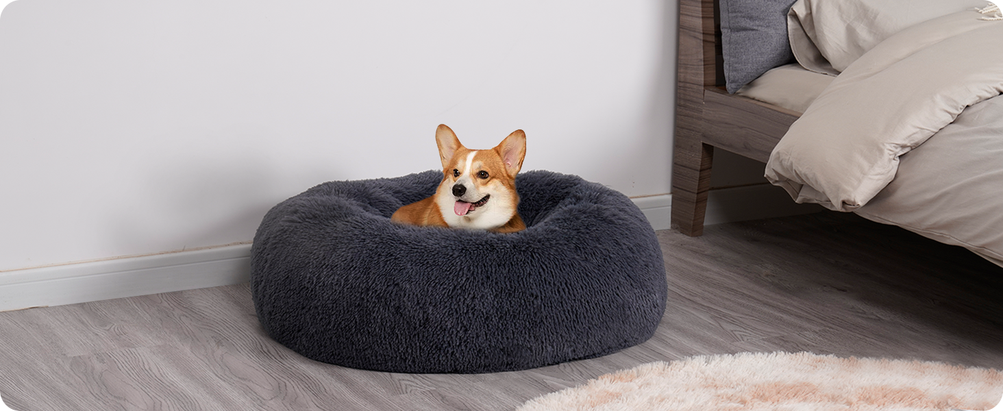 Ортопедичне ліжко для собак, кругле, м'яке, для собак та котів, 70 см, темно-сірий, 70x70x20 см