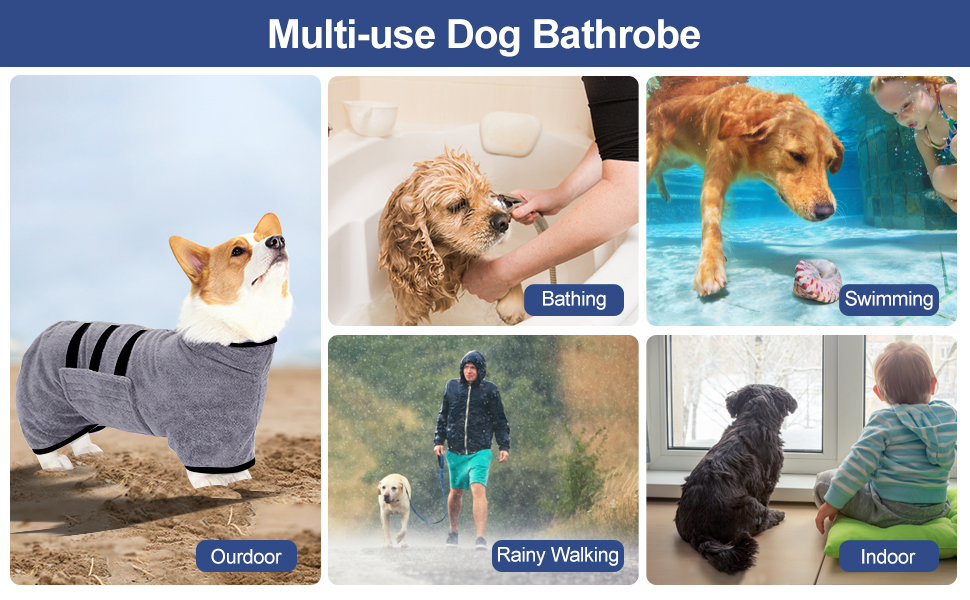 Рушник для собак з мікрофібри, рушник для лап - Швидковисихаючий халат для собак, рушник для собак з халатом, халат для домашніх тварин з магічною липучкою, синій