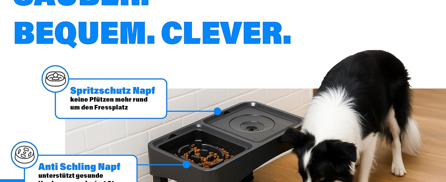 Підвищена годівниця для собак WS - 2-в-1 з регульованою висотою, анти-розливання, миска для корму та води без облизування (чорна)