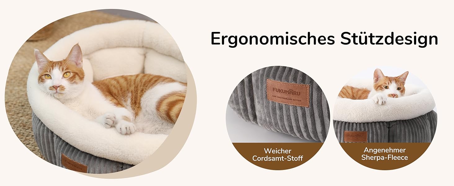 Ліжко для кота FUKUMARU, 48x48x20 см, сіре, м'яке, з бортиками